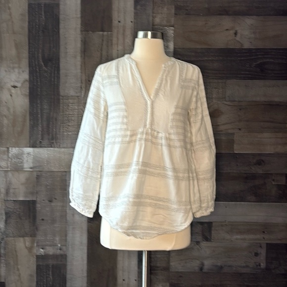 LOFT Lou & Grey peasant top XSmall Henley textured stripes coastal boho chic - Picture 7 of 12